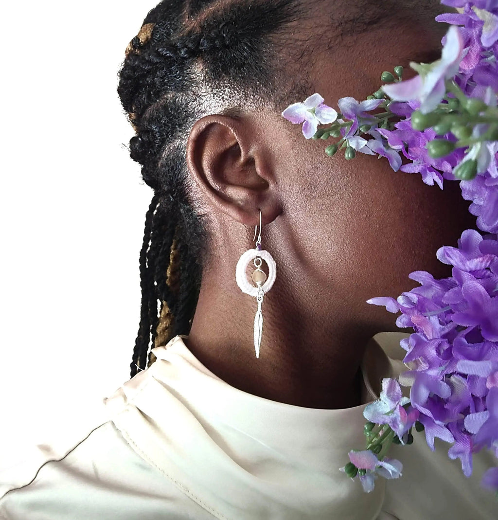 Amazonite Calm Earrings with feather-2