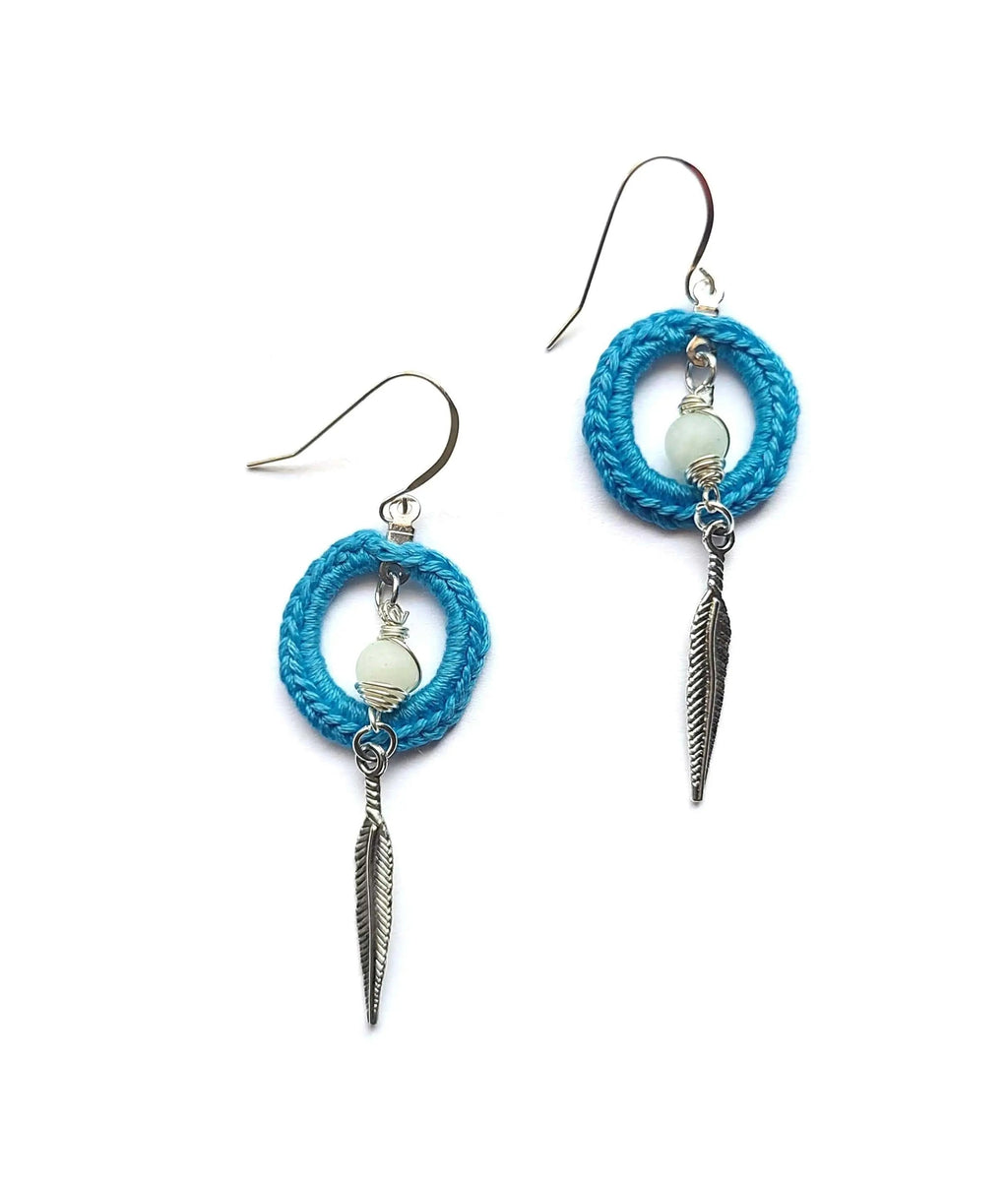 Amazonite Calm Earrings with feather-4