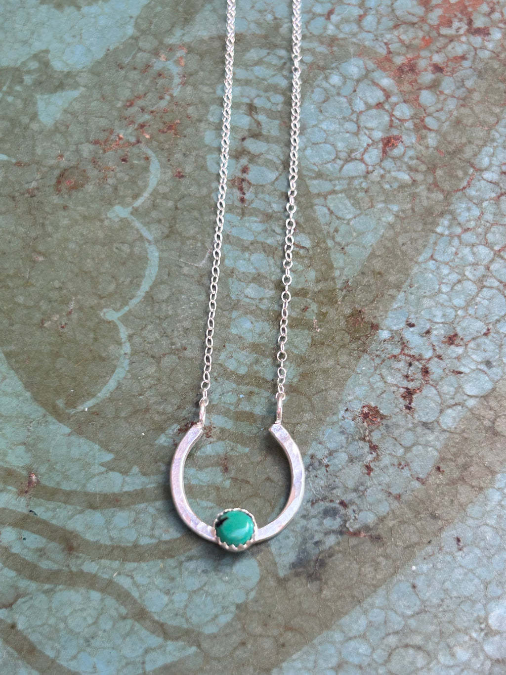 Lucky Horseshoe Charm Necklace - Turquoise-0
